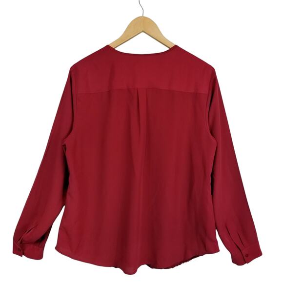 Talbots Women's Popover Burgundy Red Career Office Lace Long Sleeve Blouse Large - Picture 2 of 6